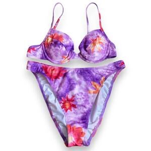 Vintage deadstock purple tie dye floral bikini